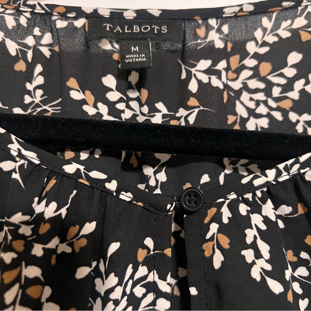 Talbots Black, White and Brown Floral Blouse - Picture 5 of 11
